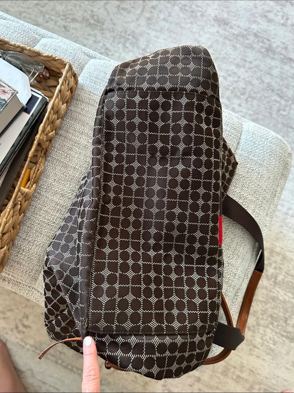 Kate Spade ♠️ New York Brown Tote with Red & Brown Center Stripe